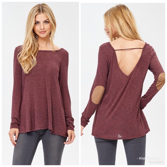 Tops - ❤️LAST! Wine Striped Top w/Elbow Patches